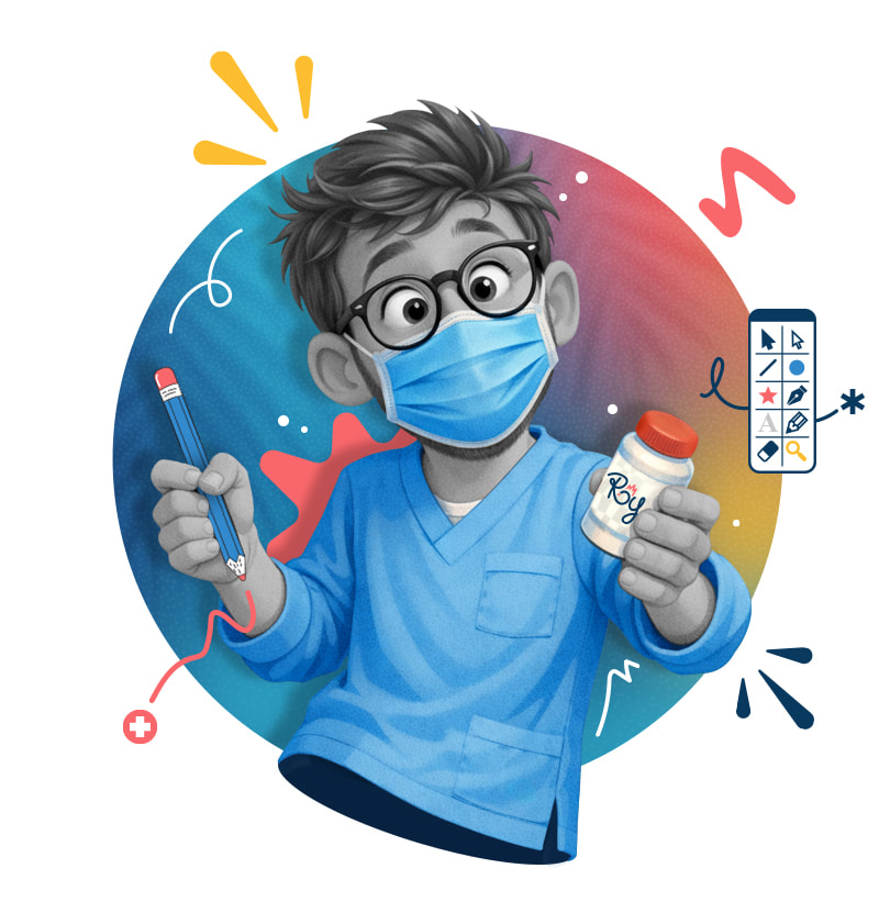 Illustration graphique représentant Roy Design dans le secteur médical et santé