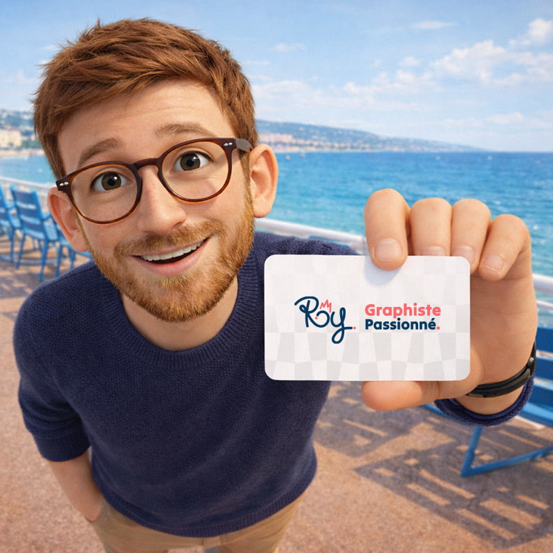 Carte de visite RoyDesign présentée sur la Promenade des Anglais