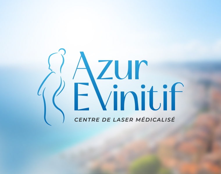Logo Azur Evinitif centre de laser médicalisé sur fond flou vue de Nice