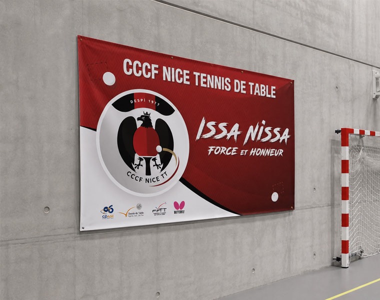 Bâche murale CCCF Nice Tennis de Table installée dans un gymnase à Nice
