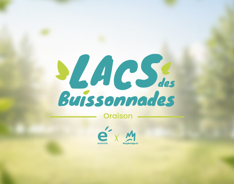 Logo des Lacs des Buissonnades à Oraison sur fond naturel inspiré des activités de plein air